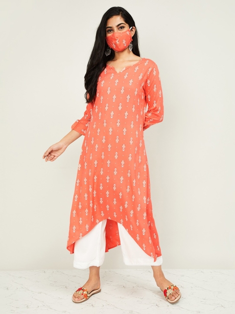 

Melange by Lifestyle Women Peach-Coloured Printed Kurta with Trousers