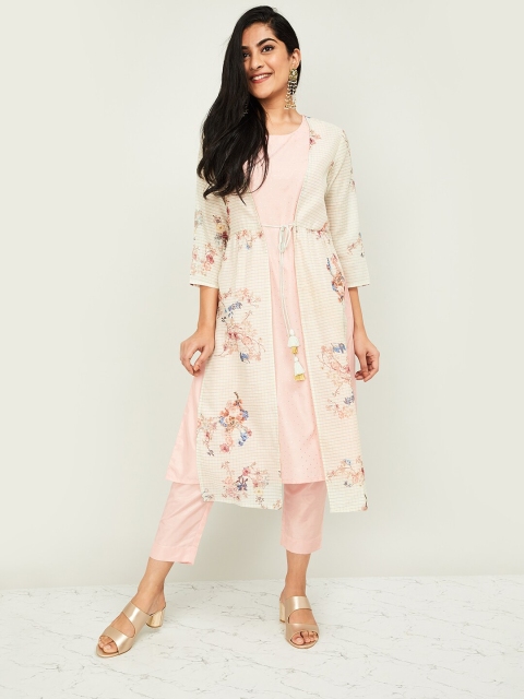 

Melange by Lifestyle Women Peach-Coloured Printed Kurta with Trousers