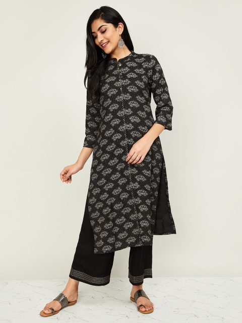 

Melange by Lifestyle Women Black Grey Printed Kurta with Trousers