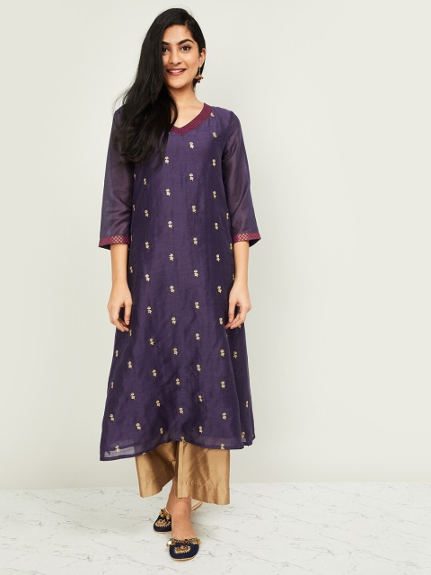 

Melange by Lifestyle Women Navy Blue & Gold-Toned Embroidered Kurta with Palazzos & Dupatta