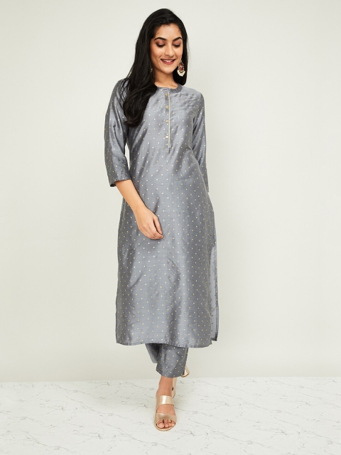 

Melange by Lifestyle Women Grey & Beige Woven Design Kurta with Trousers & Dupatta