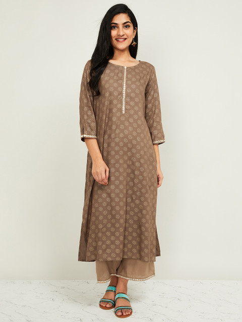 

Melange by Lifestyle Women Brown Printed Kurta with Trousers