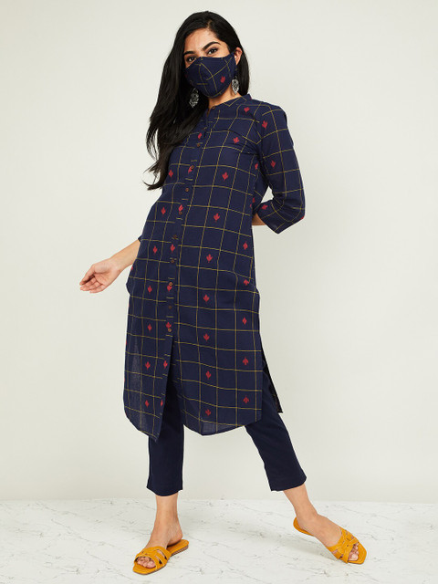 

Melange by Lifestyle Women Blue Self Design Kurta with Trousers