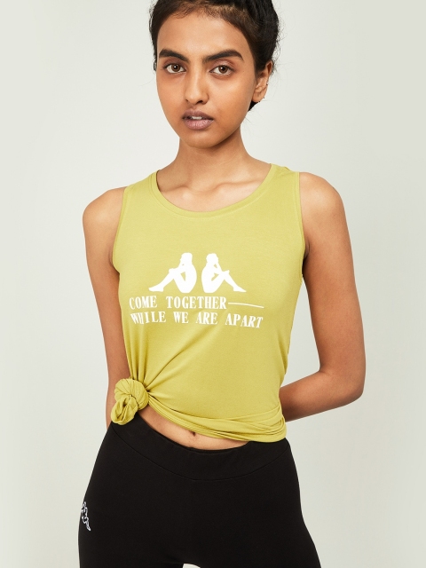 

Kappa Women Lime Green & White Tank Printed Tank Top