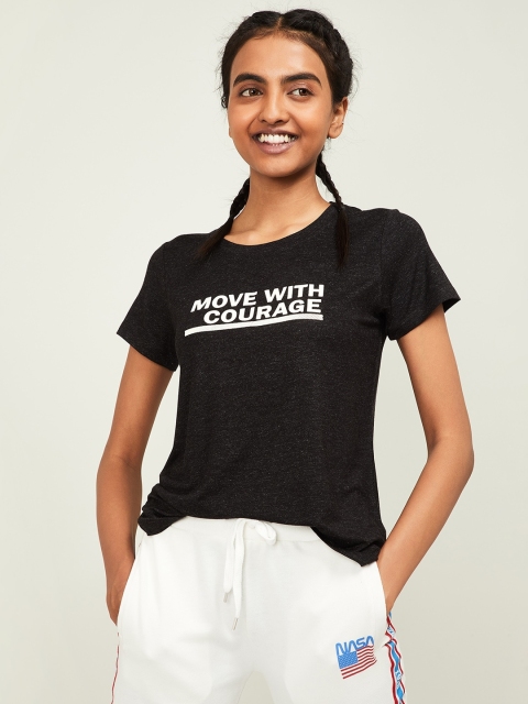 

Kappa Women Black Printed Round Neck T-shirt