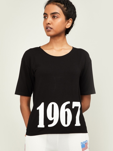 

Kappa Women Black Printed Round Neck T-shirt