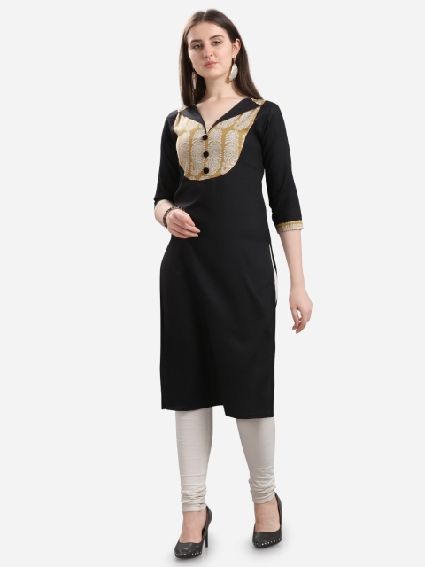 

Youthnic Women Black & Beige Yoke Design Straight Kurta