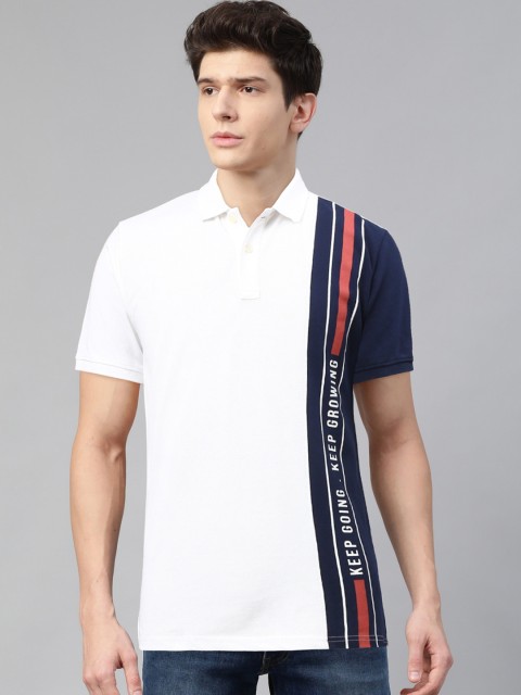 

Louis Philippe Sport Men White & Navy Blue Colourblocked Polo Collar T-shirt
