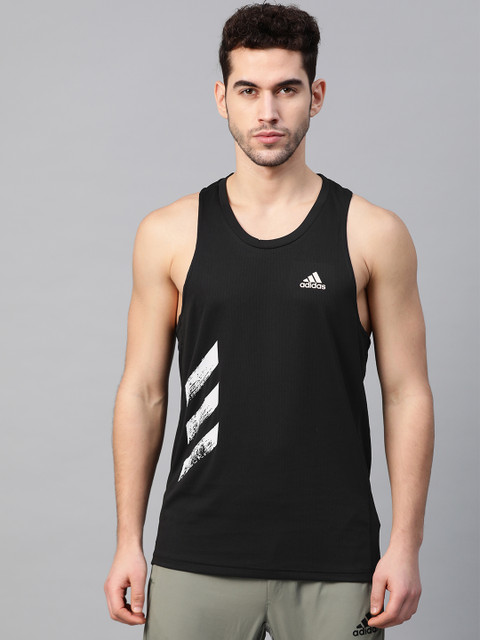 

ADIDAS Men Black Solid Own The Run 3-Stripes Singlet Running Innerwear Vest
