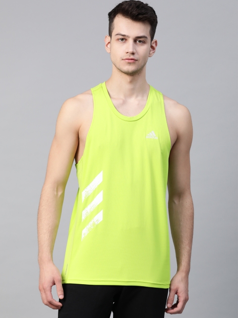 

ADIDAS Men Lime Green Solid Own The Run 3-Stripes Singlet Running Innerwear Vest