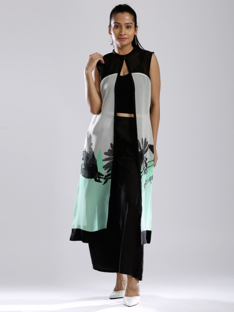 

W White & Green Printed Sheer Maxi Top