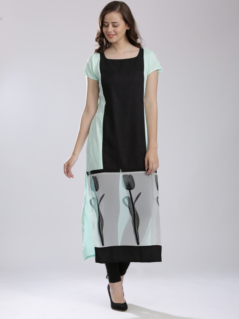 

W Black & Mint Green Printed Kurta