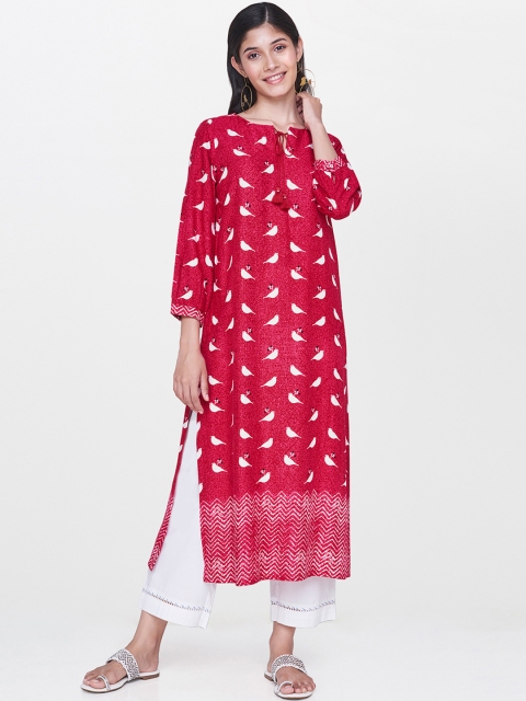 

Global Desi Women Pink & White Printed Straight Kurta