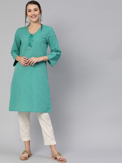 

Global Desi Women Green Striped Tunic