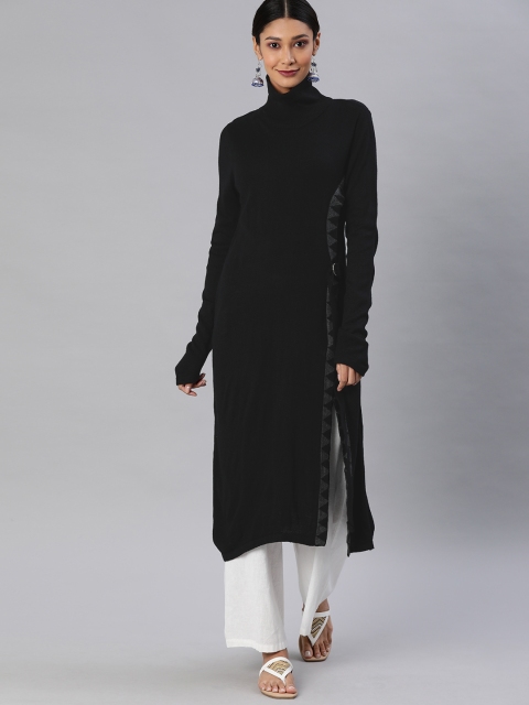 

Global Desi Woman's Black Solid High Neck Tunic