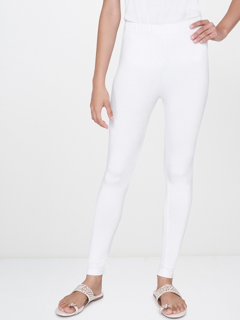 

Global Desi Women White Solid Ankle Length Leggings