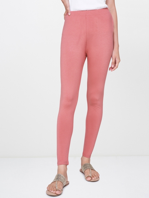 

Global Desi Women Pink Solid Ankle Length Leggings