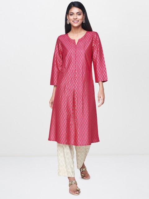 

Global Desi Women Pink & Gold-Toned Printed A-Line Kurta