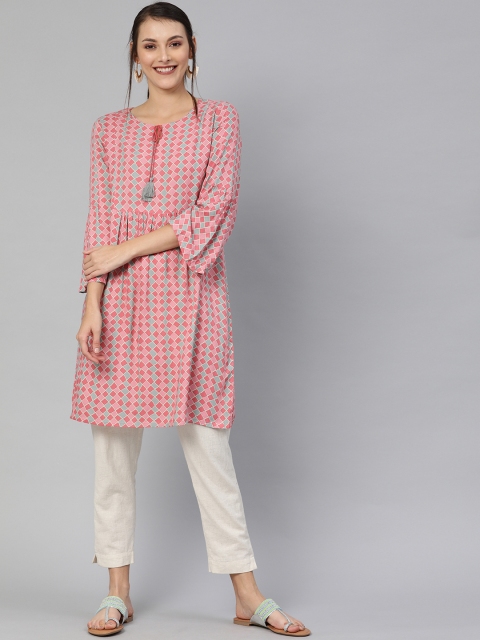 

Global Desi Women's Pink & Grey Printed Tunic