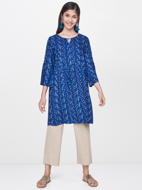 

Global Desi Women Blue & White Printed A-Line Kurta
