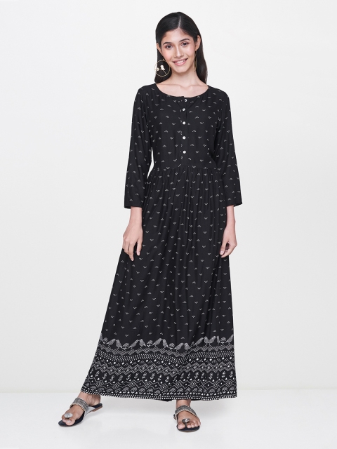 

Global Desi Women Black & White Printed Maxi Dress