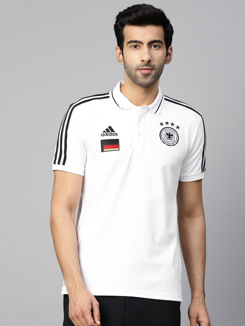 

ADIDAS Men White Applique Detail Germany 3-Stripes Slim Fit Polo Collar Football T-shirt