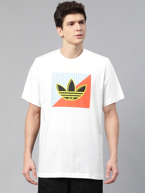 

ADIDAS Originals Men White Diagonal Logo Print T-shirt