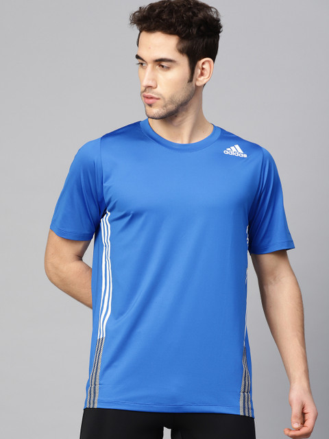 

ADIDAS Men Blue Solid True 3-Stripes Training T-shirt