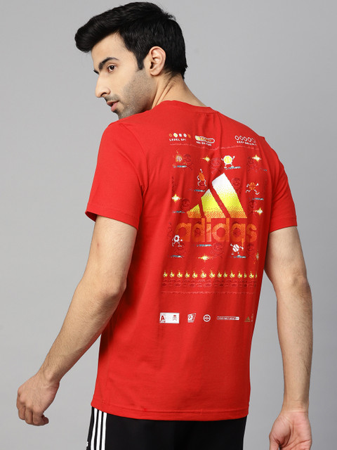 

ADIDAS Men Red Back Printed 8-Bit Platform Pure Cotton T-shirt
