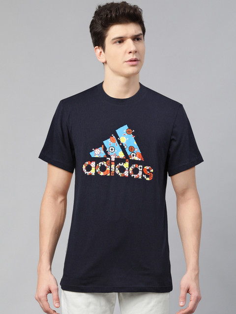 

ADIDAS Men Navy Printed 8-Bit Badge of Sport Training Pure Cotton T-shirt, Navy blue