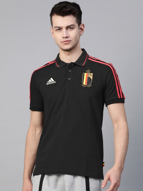 

ADIDAS Men Black Solid Polo Collar 3-Stripes T-Shirt