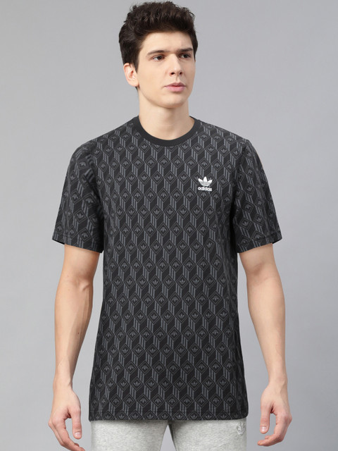 

ADIDAS Originals Men Black & Grey Mono Allover Print T-shirt