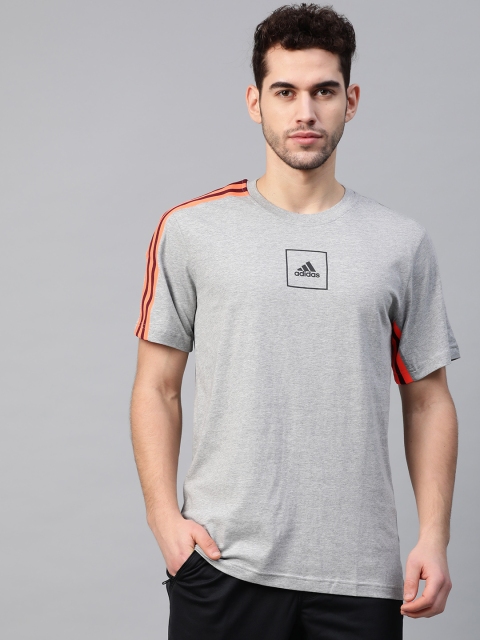 

ADIDAS Men Grey Melange Solid Performance 3-Stripes T-Shirt