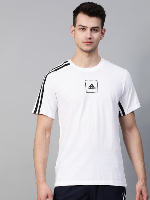

ADIDAS Men White Solid Performance 3-Stripes T-Shirt