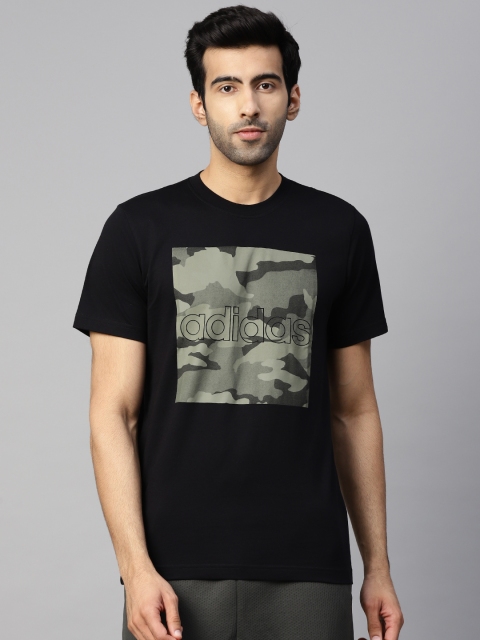 

ADIDAS Men Black & Olive Green Camouflage Box T-Shirt
