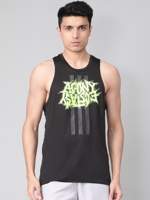 

ADIDAS Men Black Fast GFX Singlet Typographic Printed Running T-shirt