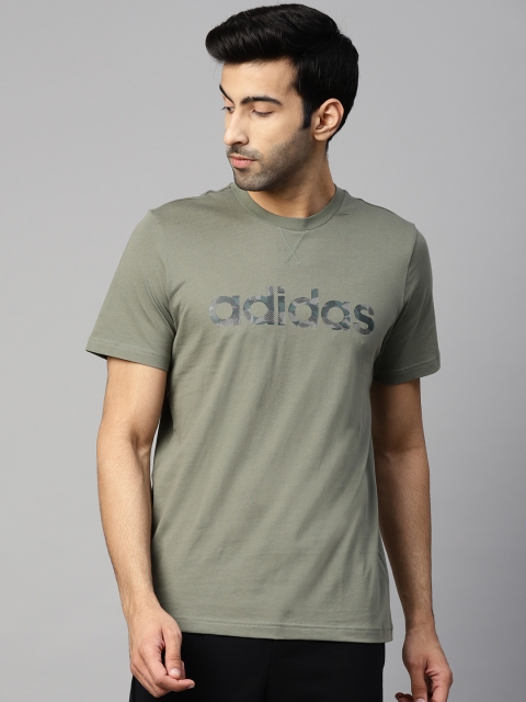 

ADIDAS Men Olive Green Brand Logo Print Essentials Camo Linear T-Shirt