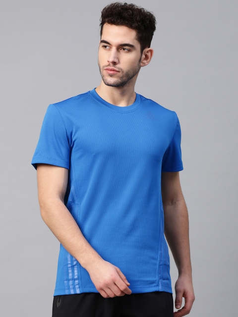 

ADIDAS Men Blue Solid Slim Fit Training Aeroready 3-Stripes T-Shirt