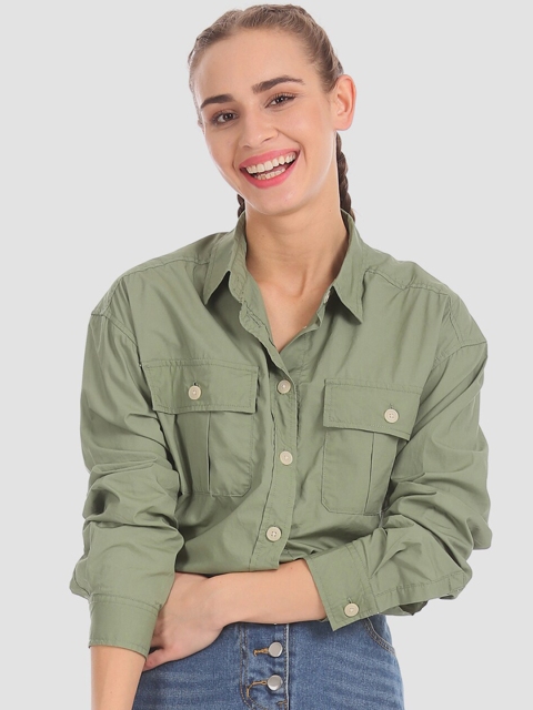 

GAP Women Green Regular Fit Solid Casual Shirt