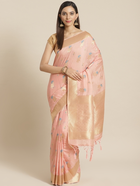 

Mitera Pink Golden Woven Design Liva Saree