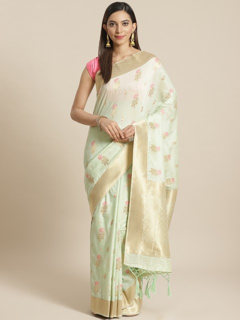

Mitera Green Golden Zari Woven Design Liva Saree