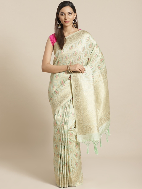 

Mitera Green Golden Woven Design Zari Celebrity Liva Saree