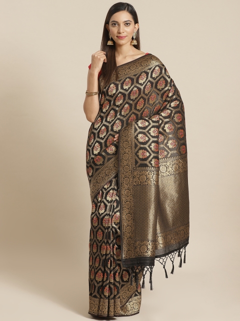 

Mitera Black Golden Woven Design Liva Saree