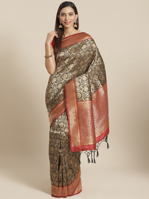 

Mitera Black Golden Woven Design Liva Saree