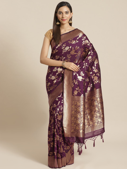

Mitera Purple Golden Floral Woven Design Liva Saree