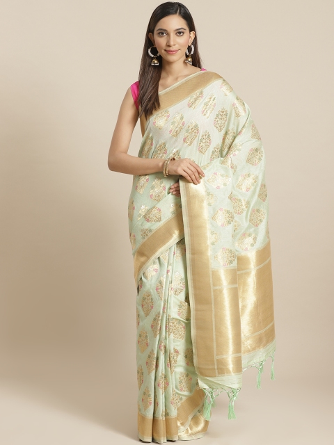

Mitera Sea Green Golden Zari Woven Design Liva Saree