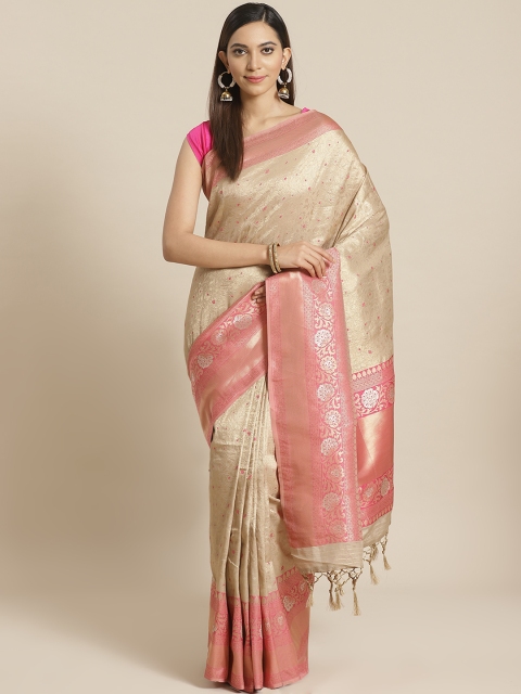 

Mitera Beige Golden Woven Design Zari Celebrity Liva Saree