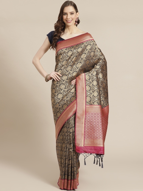 

Mitera Navy Blue Golden Zari Woven Design Liva Saree