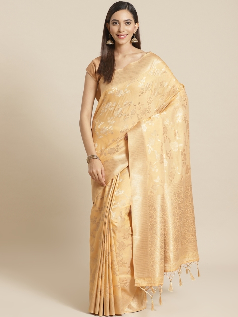 

Mitera Beige Golden Floral Woven Design Liva Saree