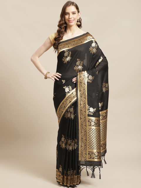 

Mitera Black Golden Zari Woven Design Liva Saree